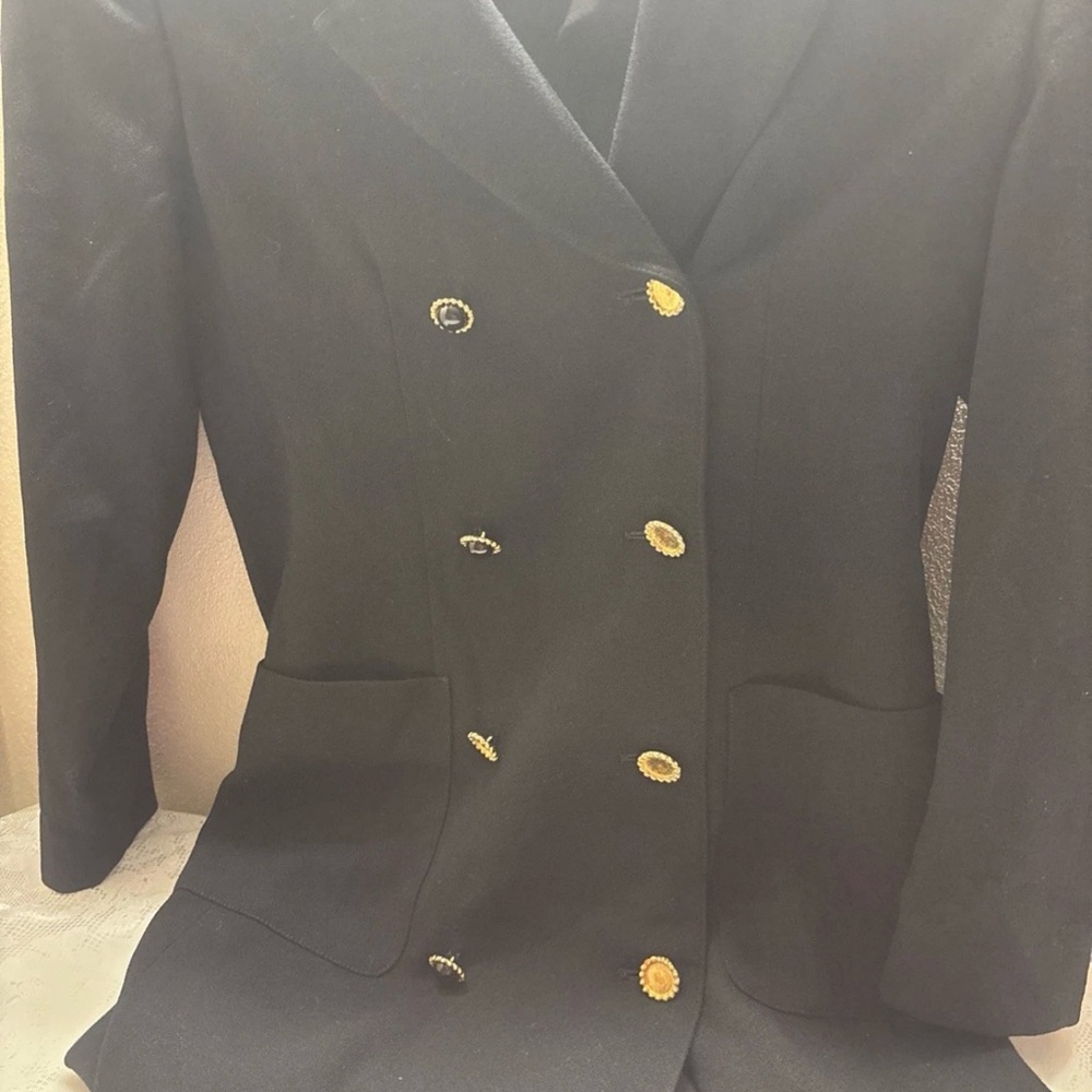 Evan Picone Black Long Sleeve Dress with Gold Buttons